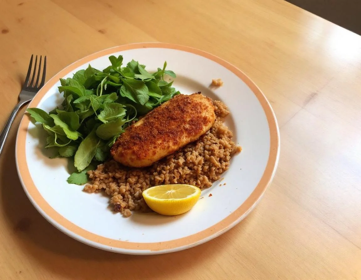 Piept de pui la cuptor cu orez integral și salată